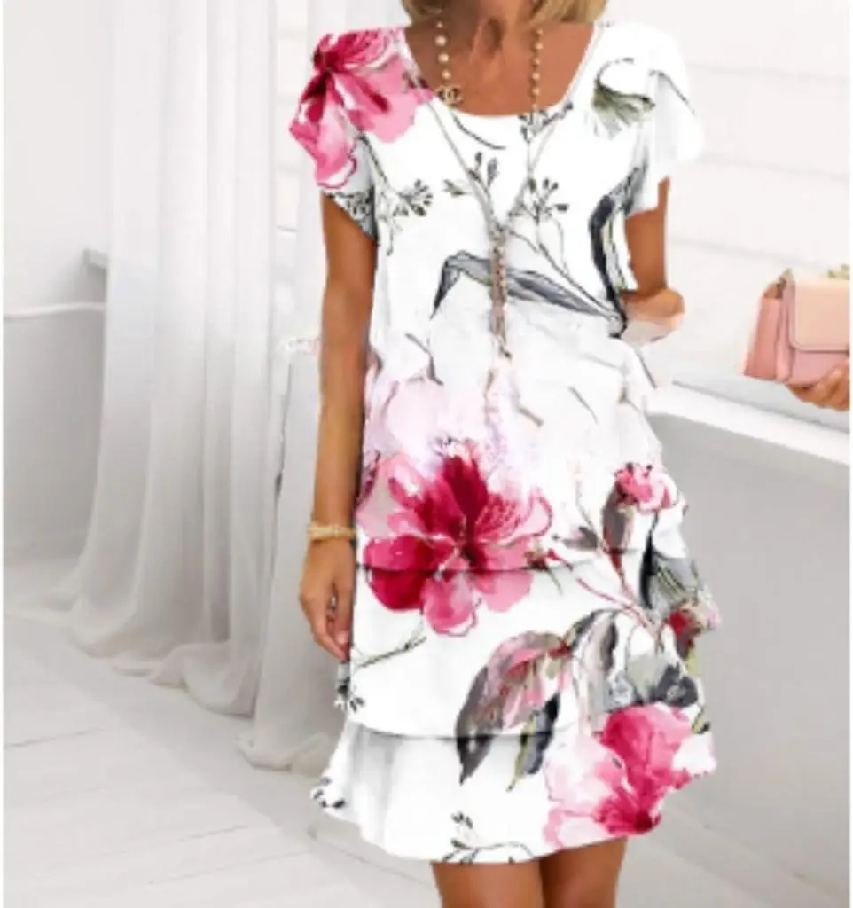 Women Loose Holiday Ruffles Befree Short Sleeve Midi Dress Large Big Summer Midi Floral Casual Dresses