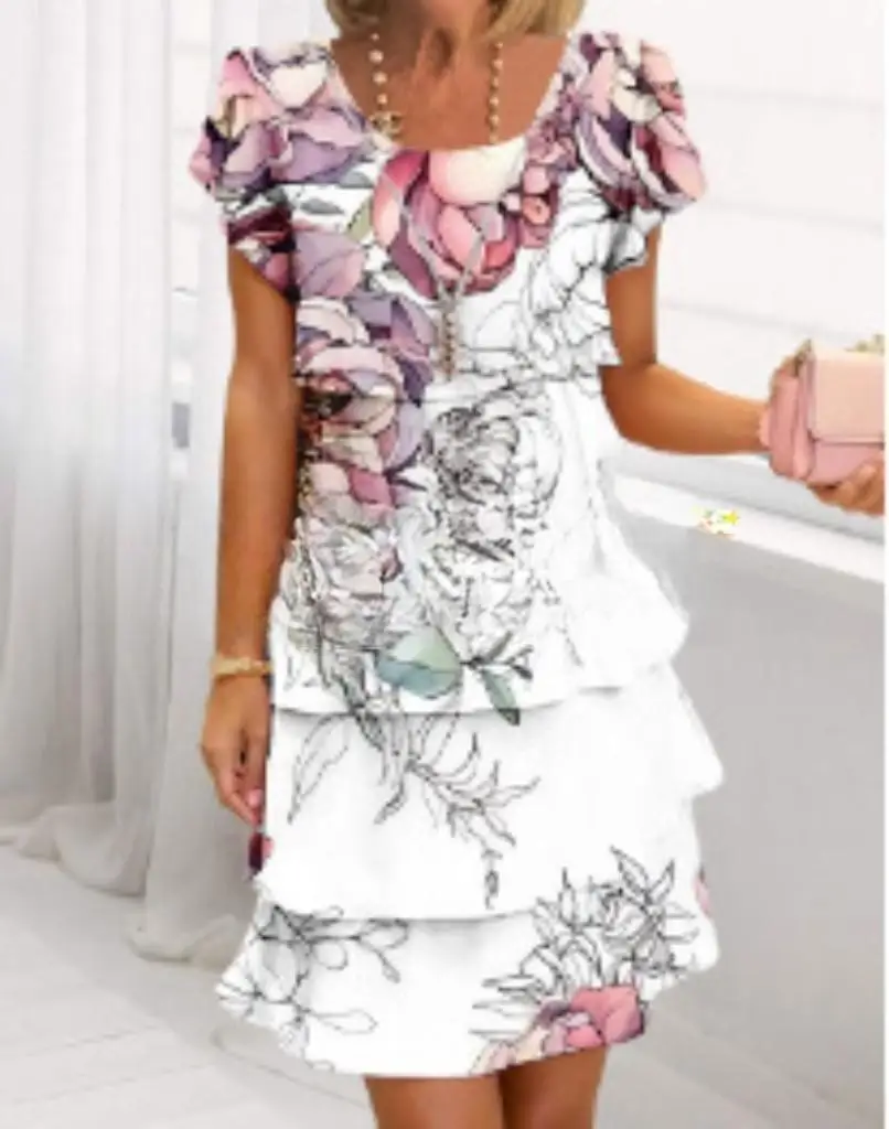 Women Loose Holiday Ruffles Befree Short Sleeve Midi Dress Large Big Summer Midi Floral Casual Dresses