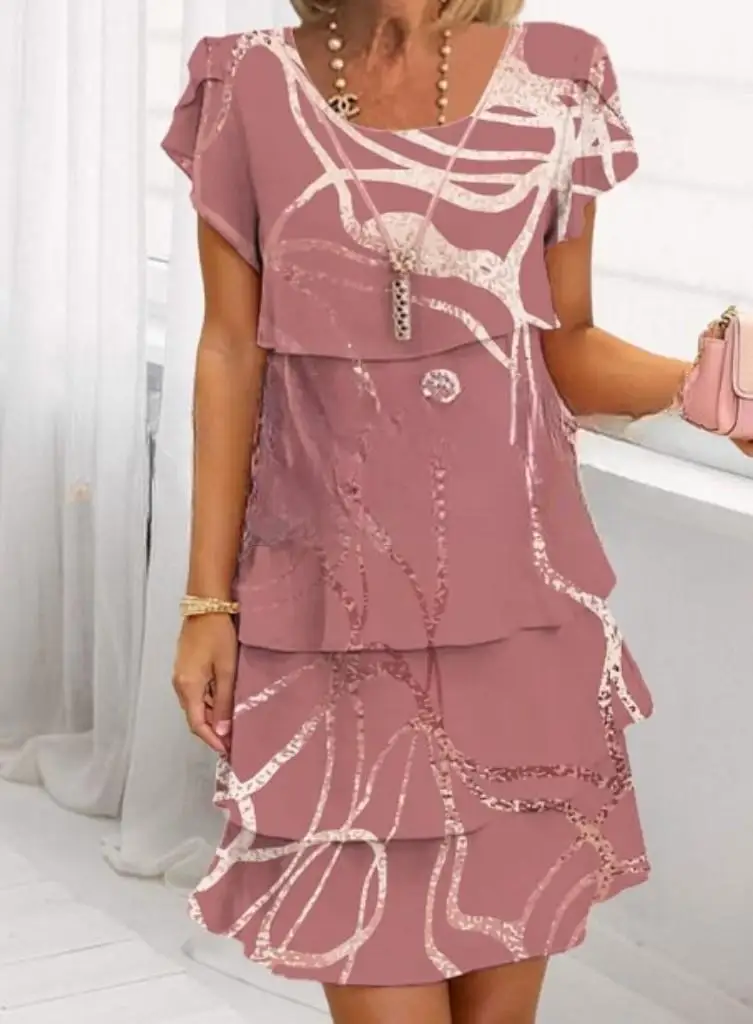 Women Loose Holiday Ruffles Befree Short Sleeve Midi Dress Large Big Summer Midi Floral Casual Dresses