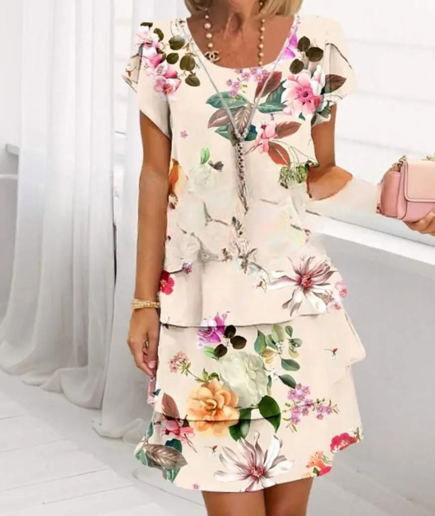 Women Loose Holiday Ruffles Befree Short Sleeve Midi Dress Large Big Summer Midi Floral Casual Dresses