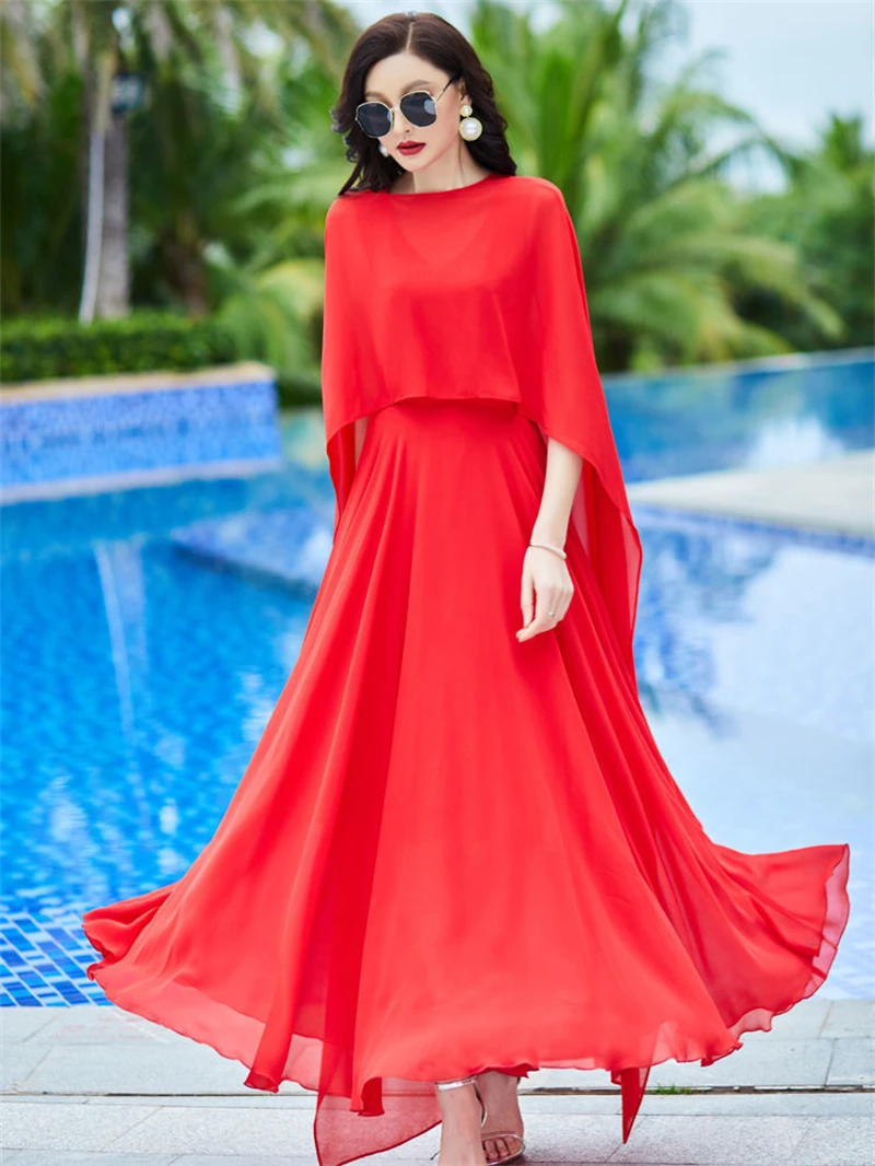 Women Long Sleeve Dress White Chiffon Spring Vintage Casual Fashion Maxi Dresses For Elegant Luxury Prom Clothes 2024 New