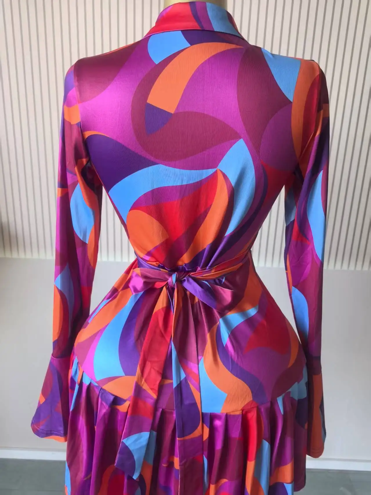 CM.YAYA 2026 Spring Women Flare Long Sleeve V-neck Sashes Ruffle Mini Dress Street Elegant Sexy Vacation Party Birthday Dresses