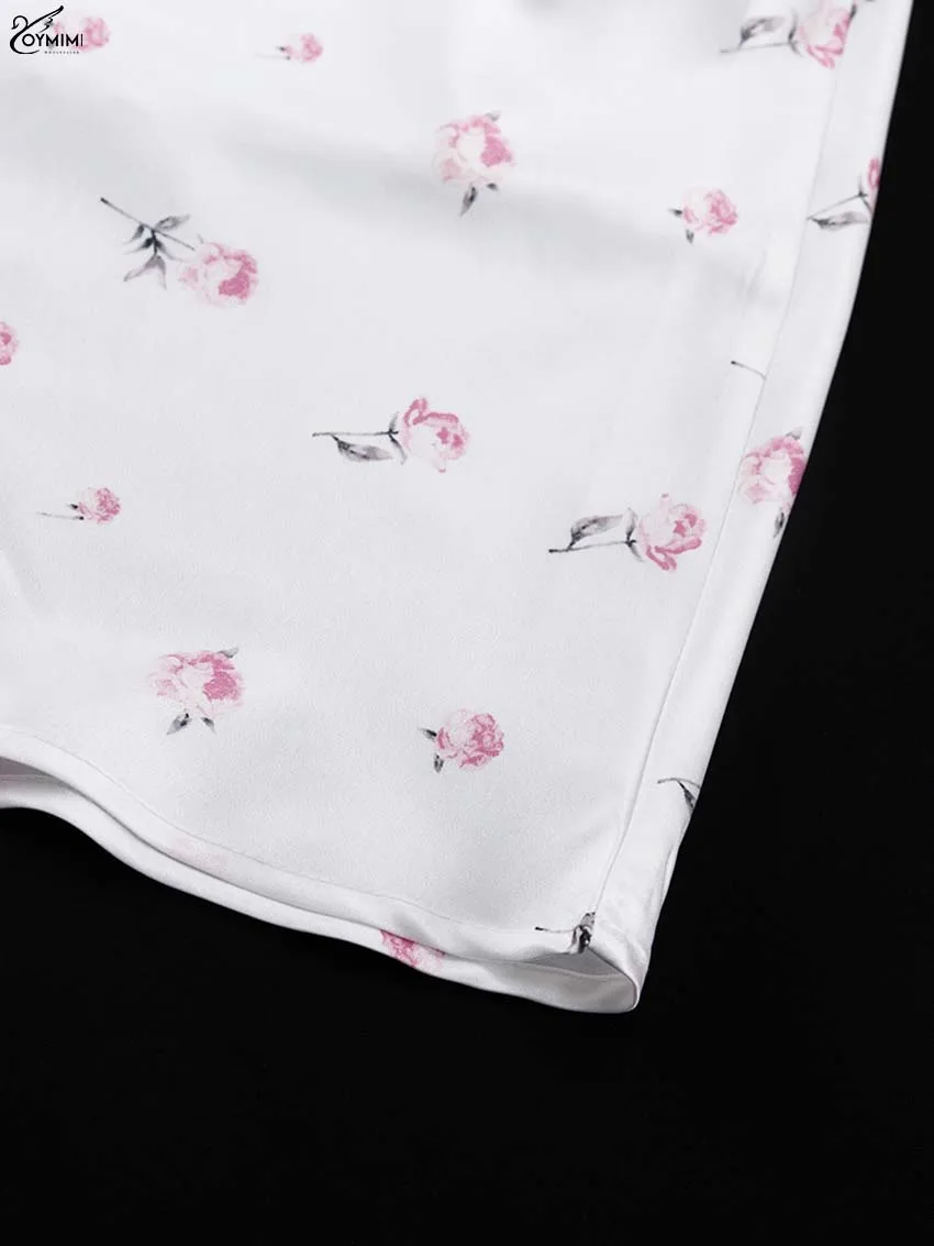 Oymimi Casual White Print Dresses For Woman Fashion V-Neck Batwing Sleeve Dresses Elegant Straight Floor-Length Dress Streetwear