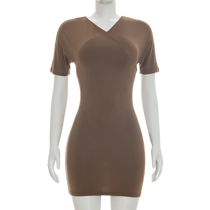 Nsauye 2026 Casual Summer Women Dresses Mini Bodycon Short Sleeve Sexy V Neck Party Evening Wrap Night Club Dress Outfits