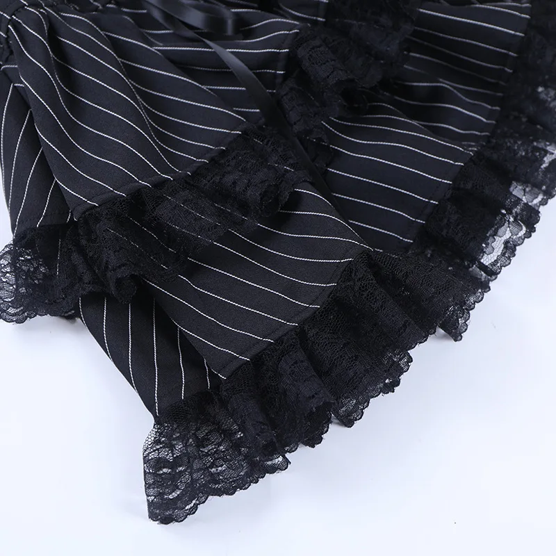 Goth Dark Lolita Outfits Cyber Y2K Striped Bandage Mini Dresses Sweet Lace Stitch Hem Cake Dress Mall Gothic Straps Party Gown