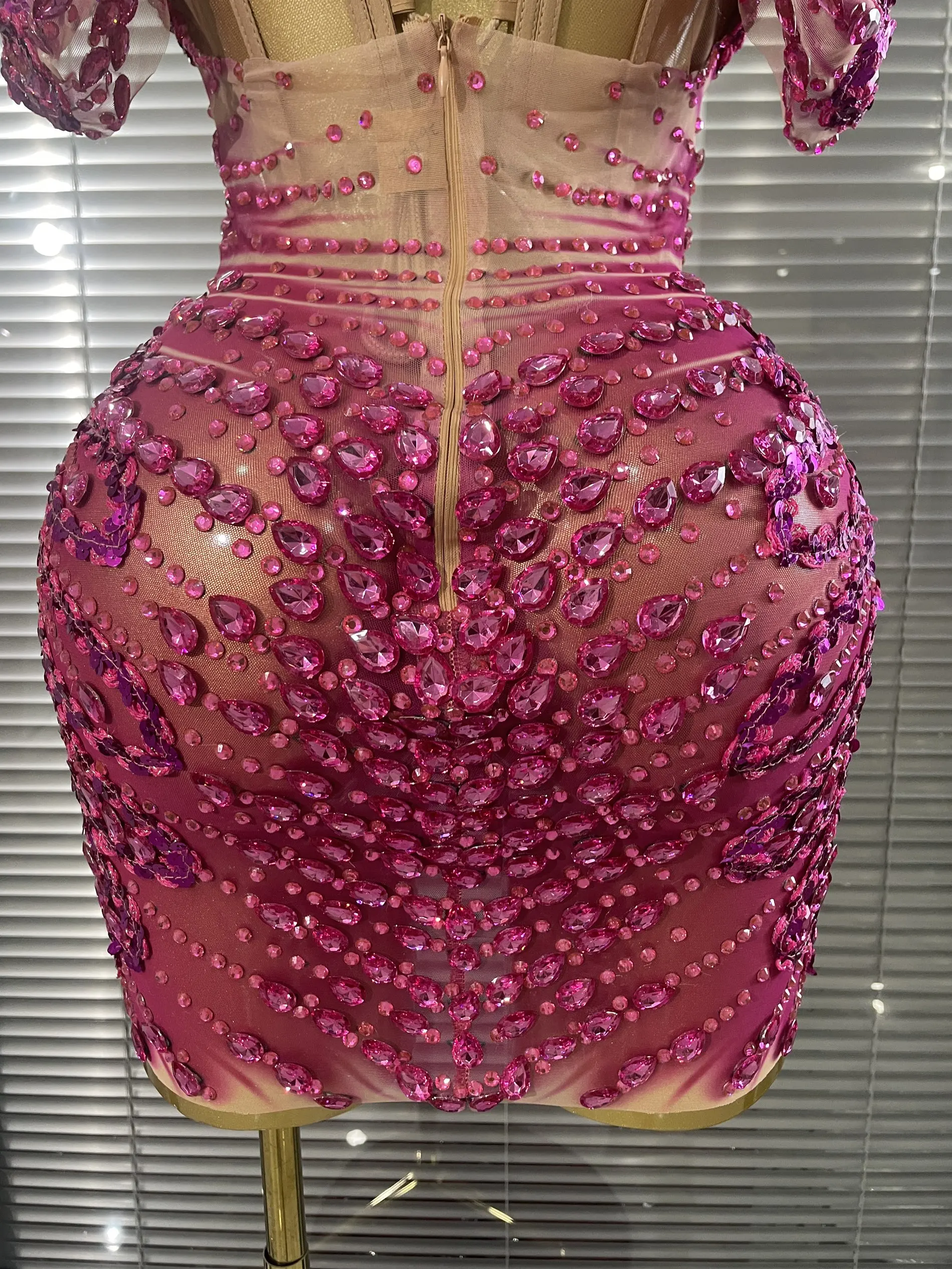 STOCK Women Sexy Strapless Shining Sequins Crystal Laced-up Bodycon Mini Dress Nightclub Party Celebrate Birthday Fashion Outfit