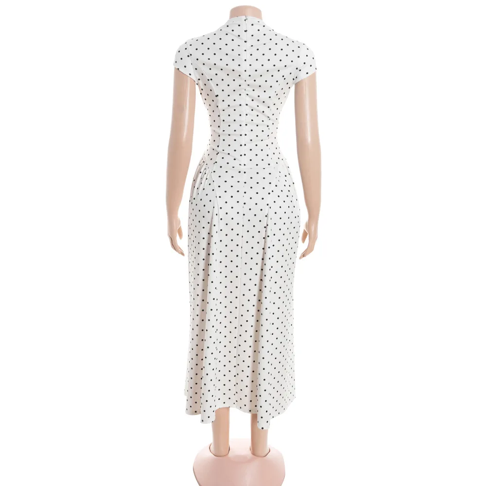 Talenza White Polka Dot Long Dress Summer Sexy High-Waisted Vintage Print Sleeveless Dress Casual Party Vacation New Women Dress