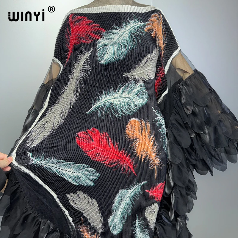 WINYI Elastic Slim Pleated Dress Beach Wear Fashion Kaftan Abaya Dubai Luxury Party Dress Long Down Muslim Woman Evening Dress