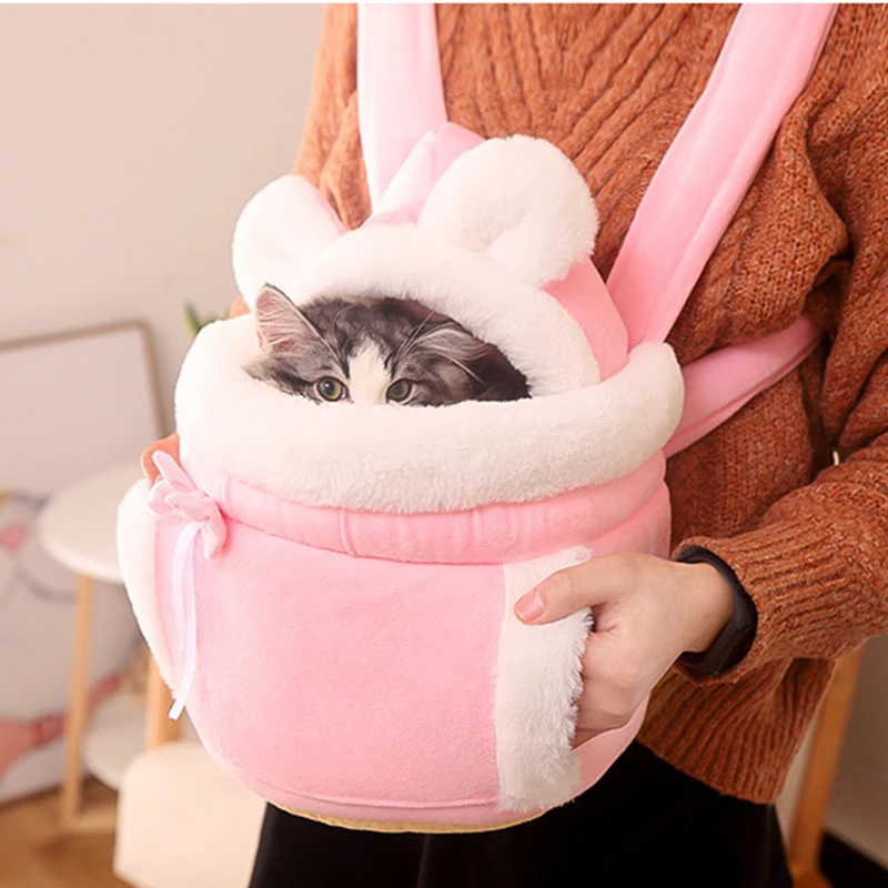 Pet Carrier Bag Small Cat Dogs Backpack Winter Warm Soft Plush Carring Pets Cage Walking Outdoor Travel Kitten Hanging Chest Bag