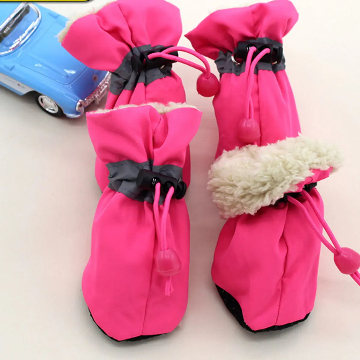 Pet Winter Shoes Cat & Dog Boots Paw Protectors, Fleece Warm Snow Booties for Puppy with Reflective Strip Anti-Slip Rubber