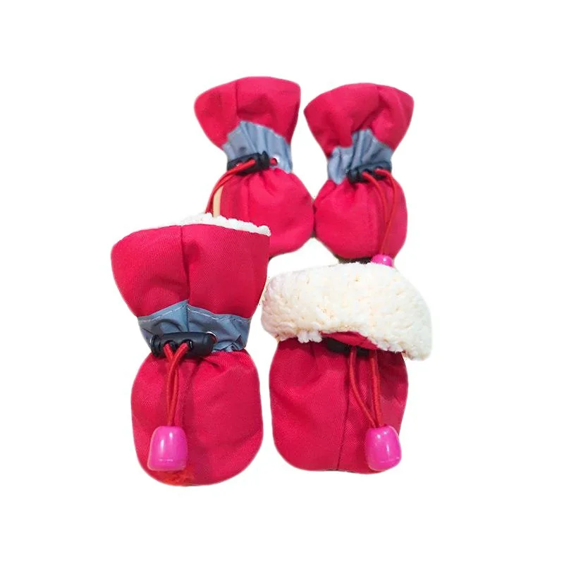 Pet Winter Shoes Cat & Dog Boots Paw Protectors, Fleece Warm Snow Booties for Puppy with Reflective Strip Anti-Slip Rubber