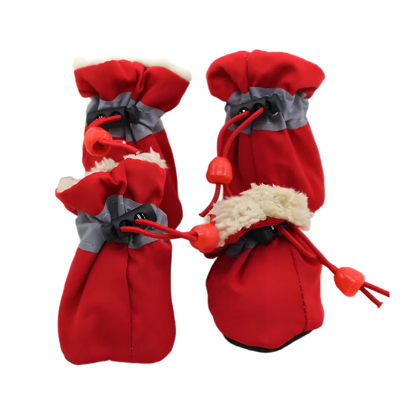 Pet Winter Shoes Cat & Dog Boots Paw Protectors, Fleece Warm Snow Booties for Puppy with Reflective Strip Anti-Slip Rubber