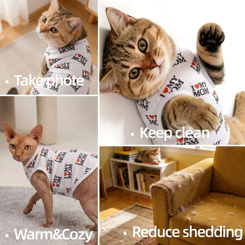 Soft Pet Cat Clothes For Summer Breathable Pets Shirt Vest Lightweight Cute Letter Print Kitty Pullover For Cats Puppy Outfits