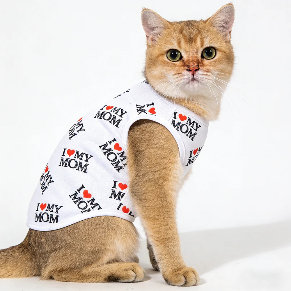 Soft Pet Cat Clothes For Summer Breathable Pets Shirt Vest Lightweight Cute Letter Print Kitty Pullover For Cats Puppy Outfits