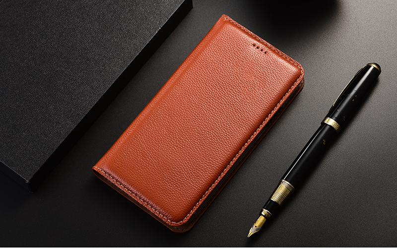 Genuine Leather Case For iPhone 14 13 12 11 Pro Max 13 12 mini 6 6s 7 8 Plus X XR XS Max SE Litchi Pattern Flip Cover Cases
