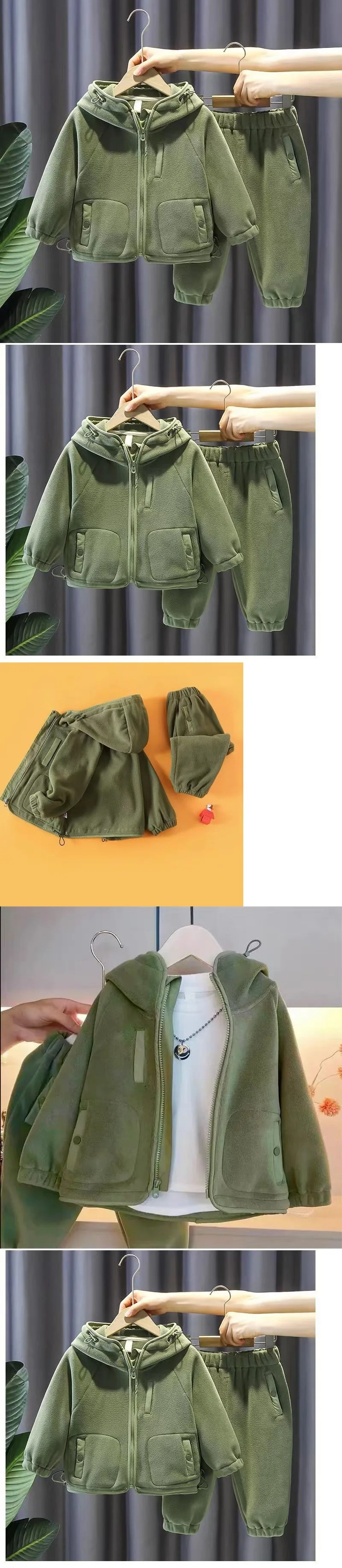 Children's Polar Fleece Hoodie Jacket Autumn Girl Long Sleeve Warm Boy Suit 2-10 Years Old Jacket Boys Clothes Sweater Top Pants