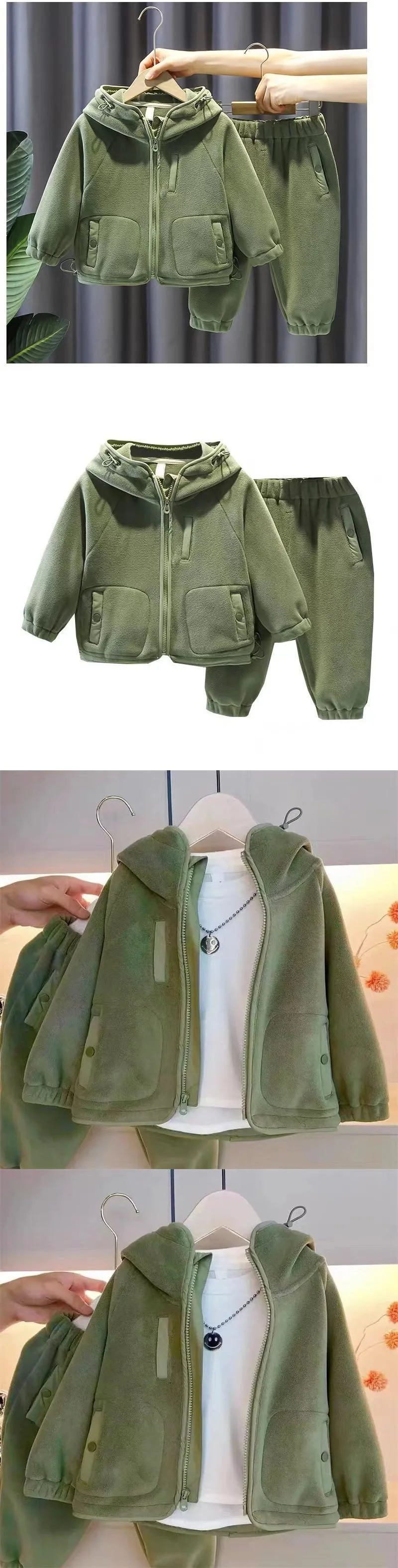 Children's Polar Fleece Hoodie Jacket Autumn Girl Long Sleeve Warm Boy Suit 2-10 Years Old Jacket Boys Clothes Sweater Top Pants