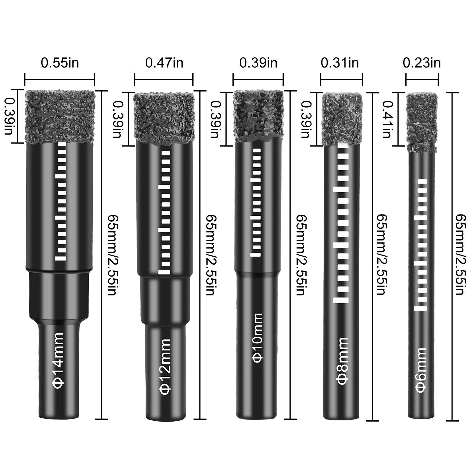 5Pc Diamond Brazed Dry Drilling Bit Porcelain Cup Saw Ceramic Marble Granite Tile Hole Opener Hole Saw Cutter 6-14mm Round Shank