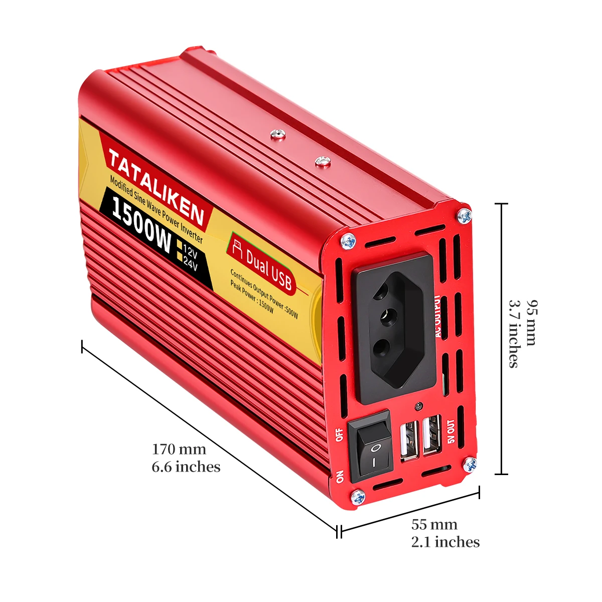 2000W Car Power Inverter 12V DC to 110V/220V 60HZAC Converter with Dual USB Quick Car Charger Adapter(Red)