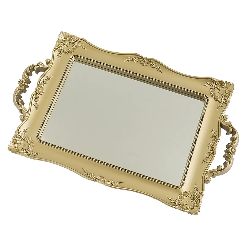 Metal Storage Tray Jewelry Display Plate Retro Dessert Fruit Cake Plate with Handle for Decor Hotel Cafe Serving Tray