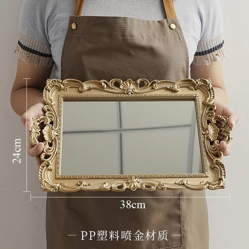 Metal Storage Tray Jewelry Display Plate Retro Dessert Fruit Cake Plate with Handle for Decor Hotel Cafe Serving Tray