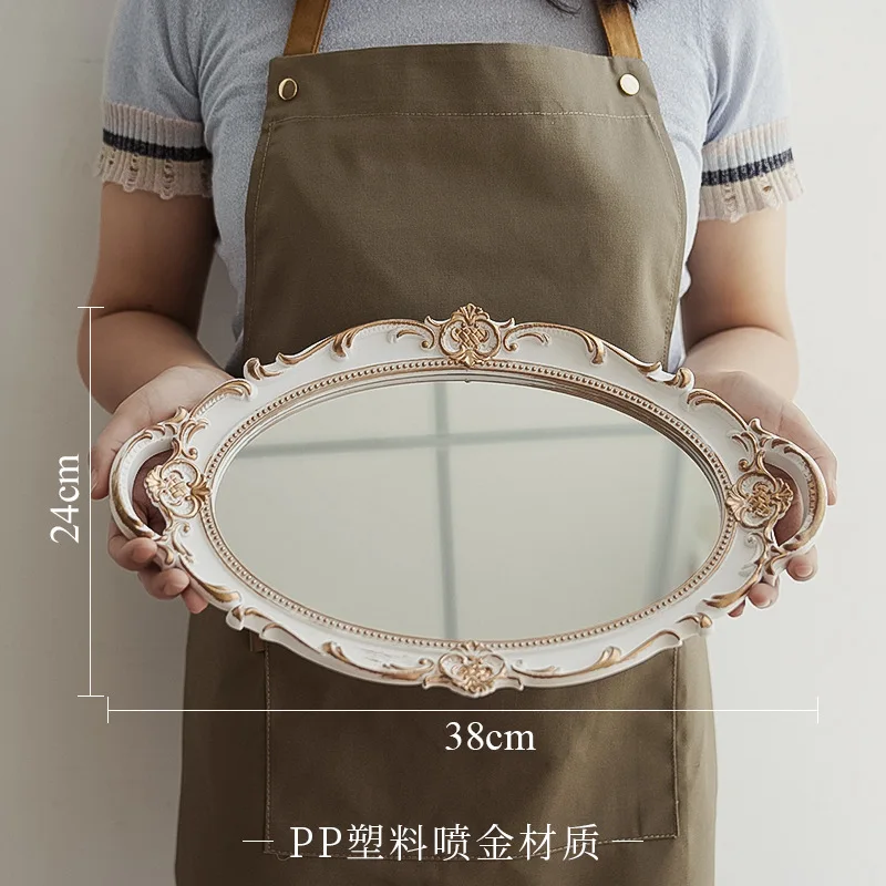 Metal Storage Tray Jewelry Display Plate Retro Dessert Fruit Cake Plate with Handle for Decor Hotel Cafe Serving Tray