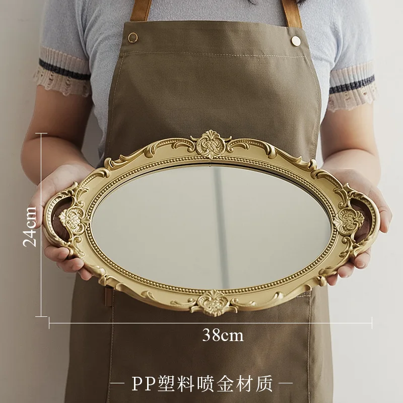 Metal Storage Tray Jewelry Display Plate Retro Dessert Fruit Cake Plate with Handle for Decor Hotel Cafe Serving Tray
