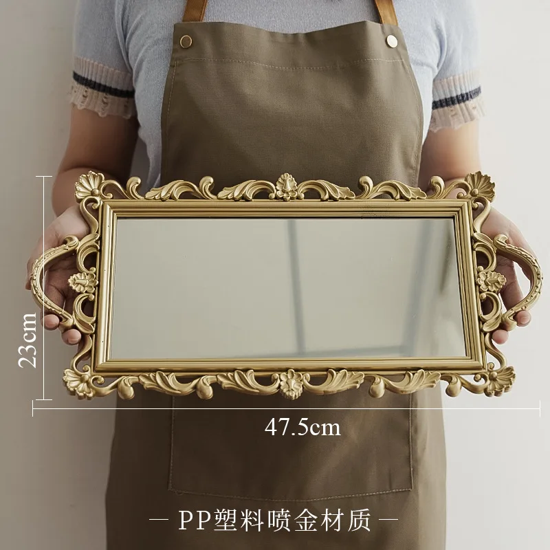 Metal Storage Tray Jewelry Display Plate Retro Dessert Fruit Cake Plate with Handle for Decor Hotel Cafe Serving Tray