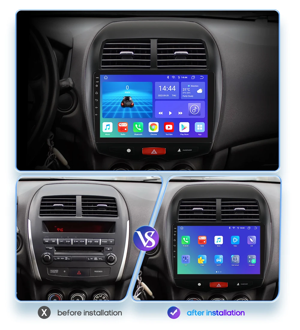 Hizpo Car Radio for Mitsubishi ASX 1 2010 - 2018 Multimedia Video Player Navi GPS 2din Android 13 CarPlay Autoradio BT 8GB+128GB