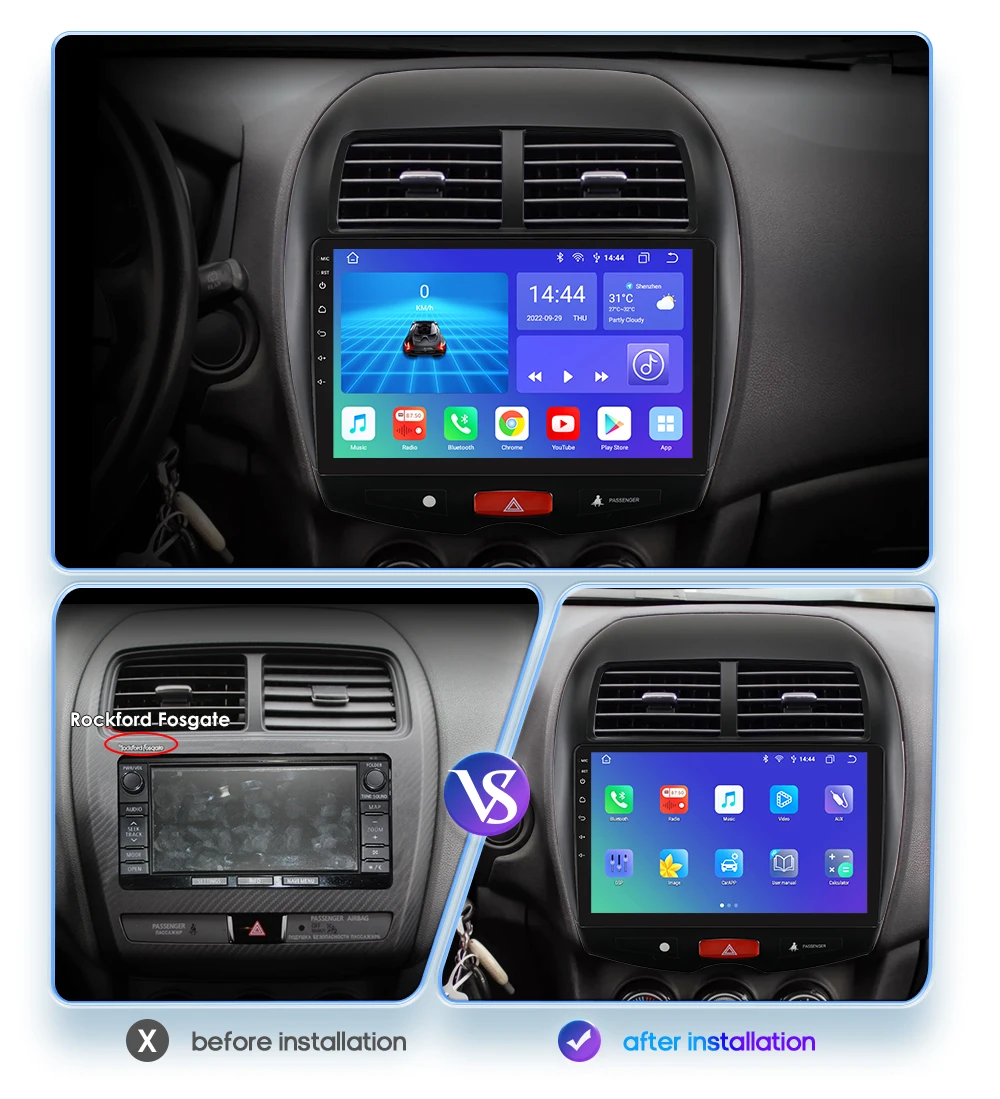 Hizpo Car Radio for Mitsubishi ASX 1 2010 - 2018 Multimedia Video Player Navi GPS 2din Android 13 CarPlay Autoradio BT 8GB+128GB