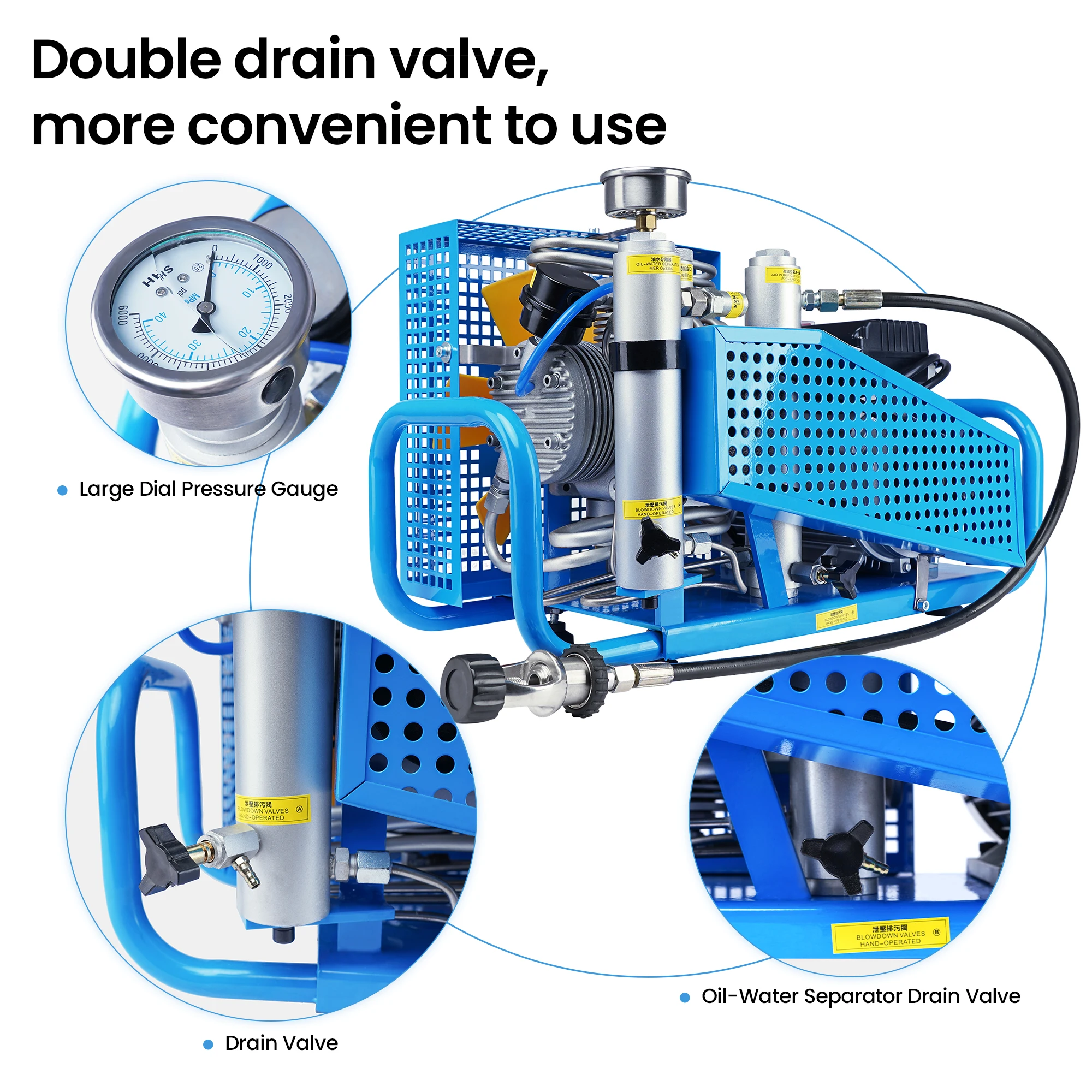 TUXING 300Bar 4500psi PCP Air Compressor Four-stage High Pressure Compressor for Diving Scuba Snorkeling Fire Fighting 100L/min