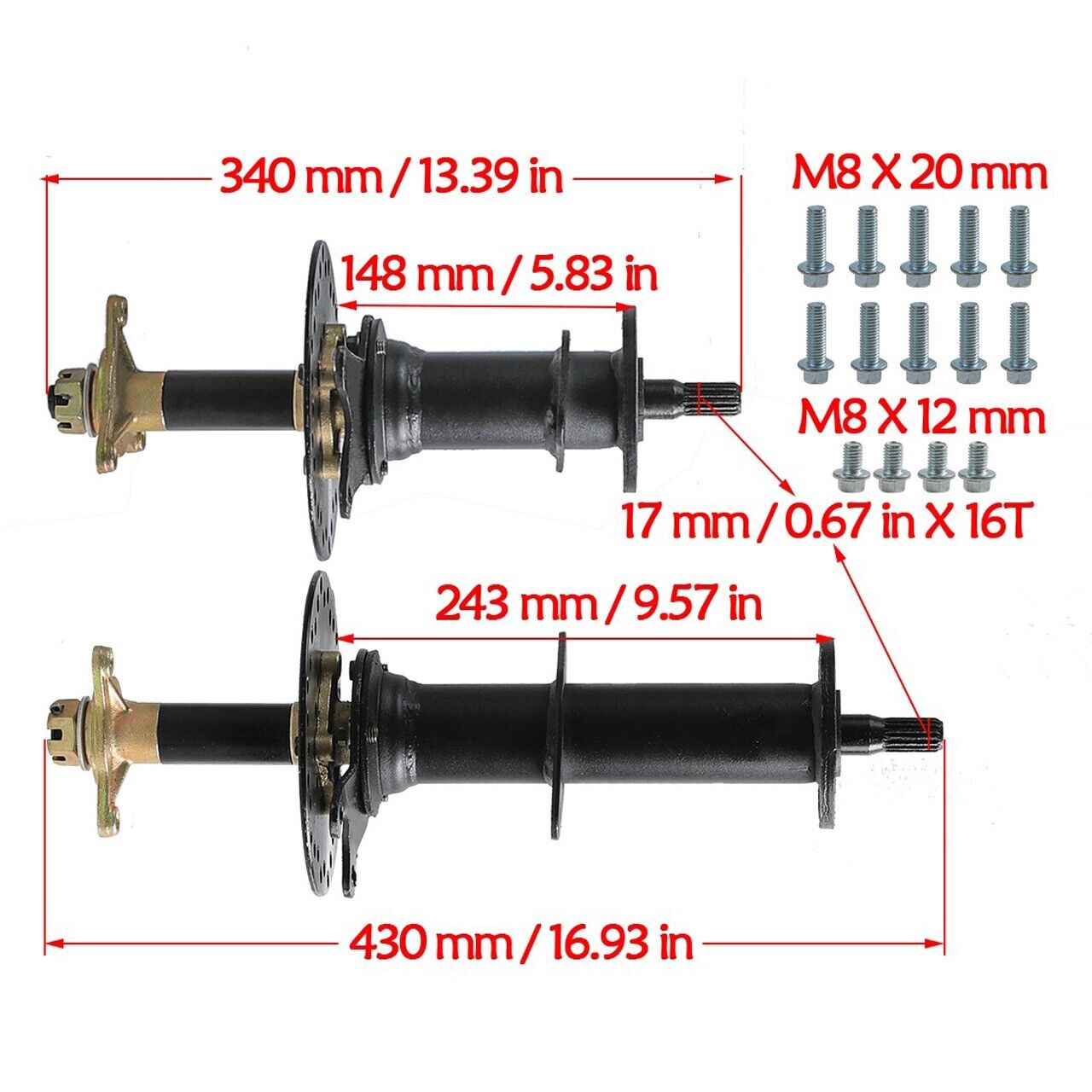 TDPRO 760mm Rear Axle Kit Wheels 72V 1500W/48V 1000W Electric Differential Motor GoKart ATV Quad