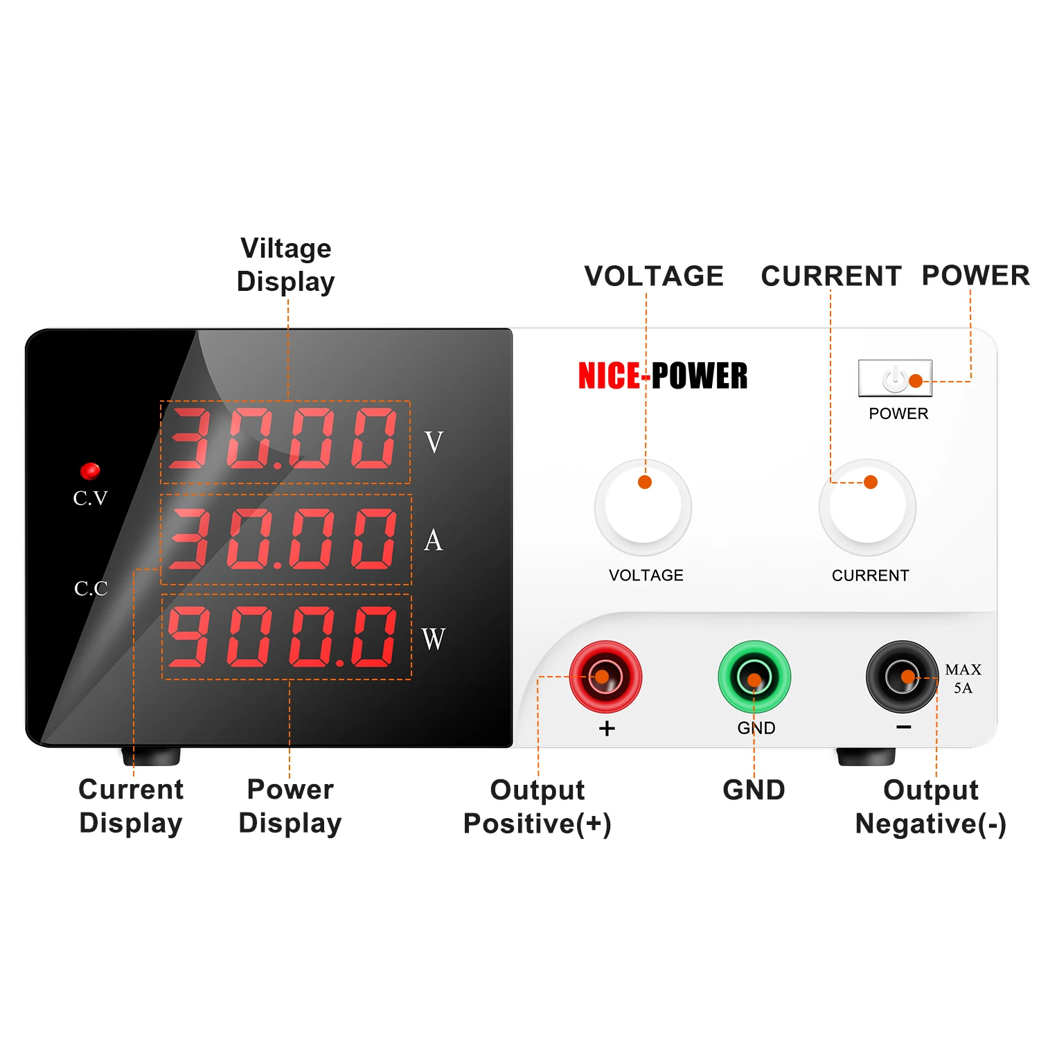 NICE-POWER 30V 30A Bench Power Source 30V 20A Lab Power Source 15V 60A 600-900W High Power Bench Source 60V For Battery Charging