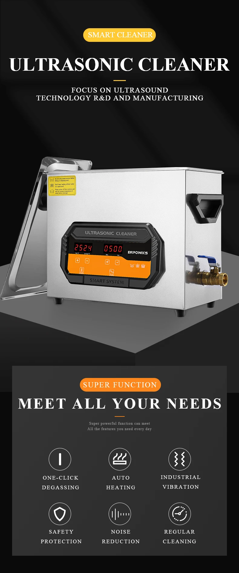 3L 120W Power Adjustable Stainless Steel Ultrasonic Portable Washing Machine Dishwasher Ultrasonic Household Appliances