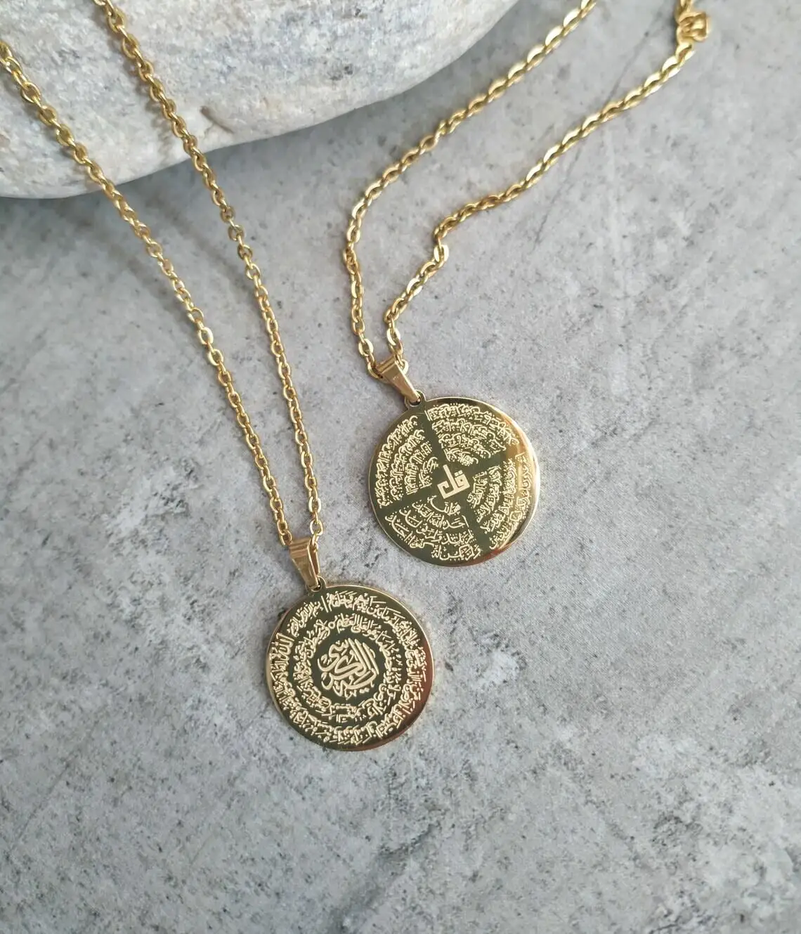 Ayatul Kursi Four Qul Necklace Unique Two Sided Surah Pendant 18k Gold Islamic Jewelry Eid Gift for Women