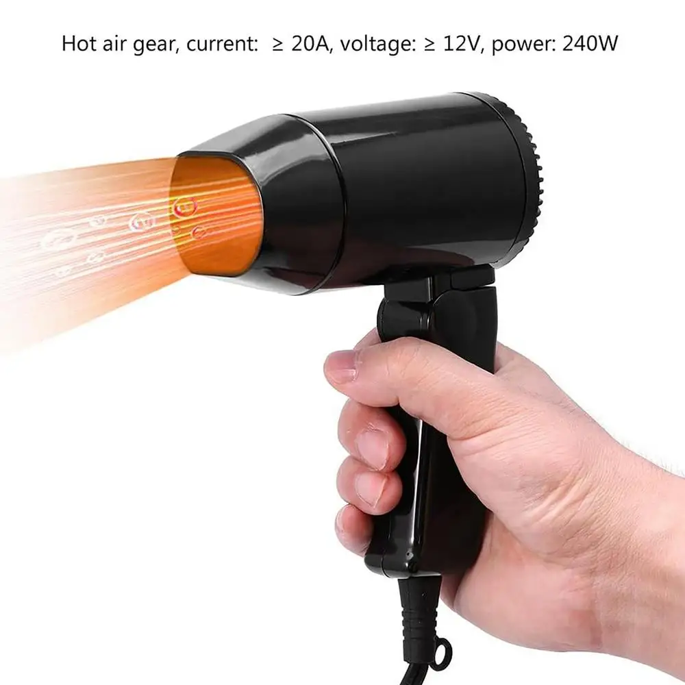 Hair Dryer 12V Folding Car Fan Portable 2 In 1 Window Defroster Cigarette Lighter Socket Port For Road Trip Travel Camper RV SUV