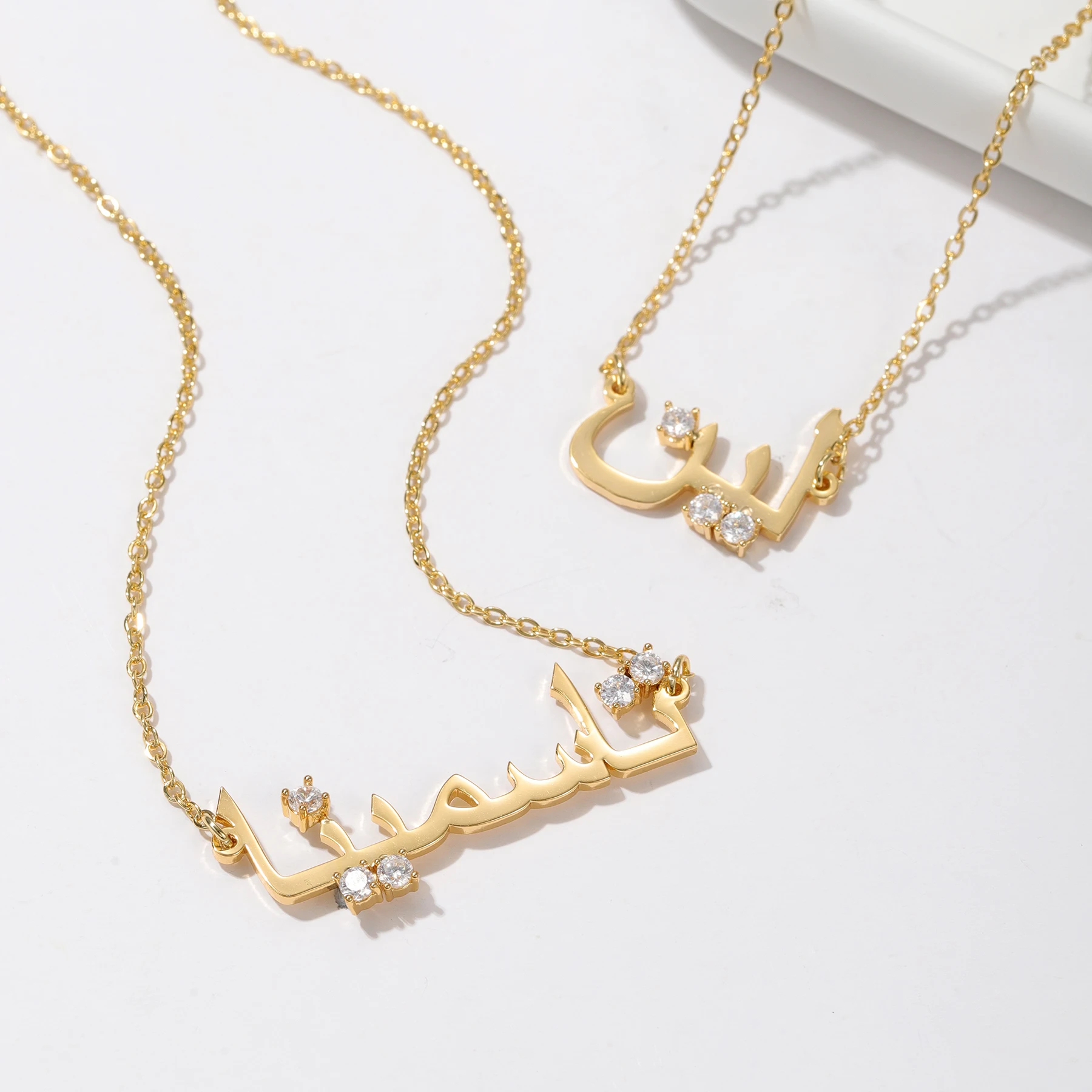 Personalized Arabic Name Necklace, Custom Stainless Steel Name Pendant With CZ Stone 18K Gold Plated Jewelry Gift for Muslim