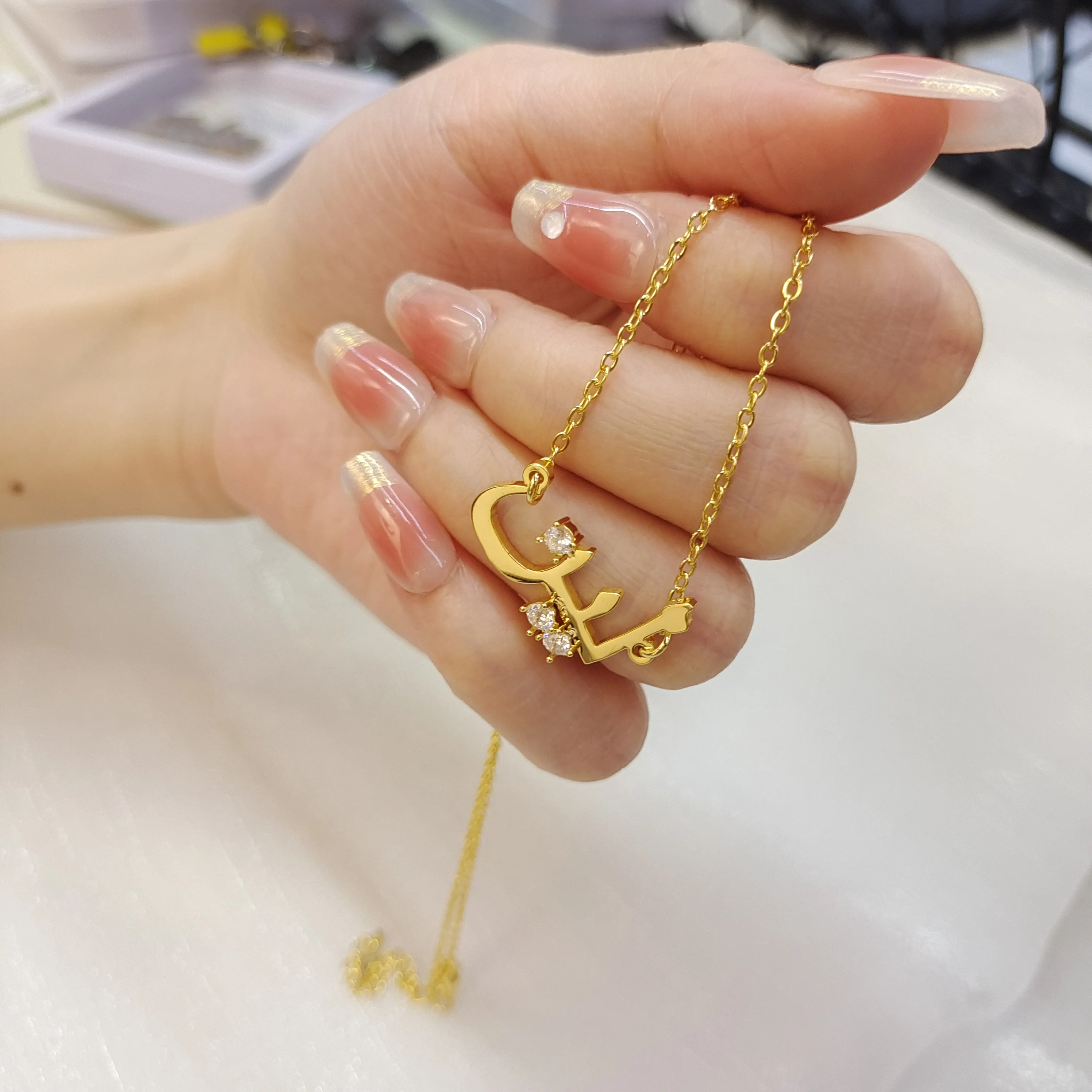 Personalized Arabic Name Necklace, Custom Stainless Steel Name Pendant With CZ Stone 18K Gold Plated Jewelry Gift for Muslim