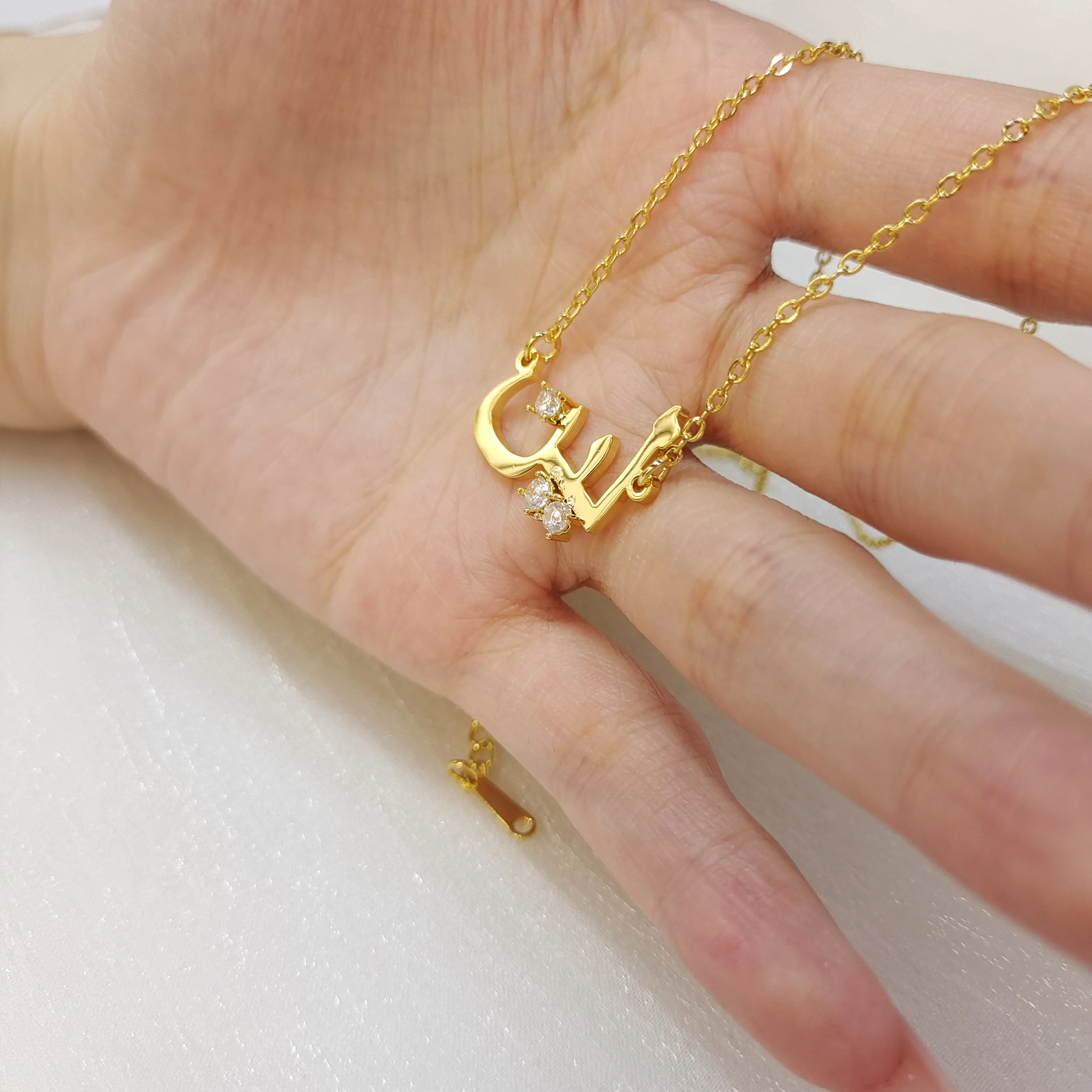Personalized Arabic Name Necklace, Custom Stainless Steel Name Pendant With CZ Stone 18K Gold Plated Jewelry Gift for Muslim