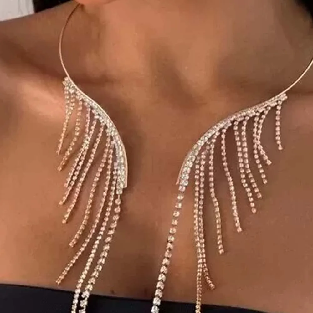 Stonefans Crystal Tassel Necklace Earrring Set Brides Bridemaid Festivals Rhinestone Prom Jewelry Sets Costume Gift Accessories