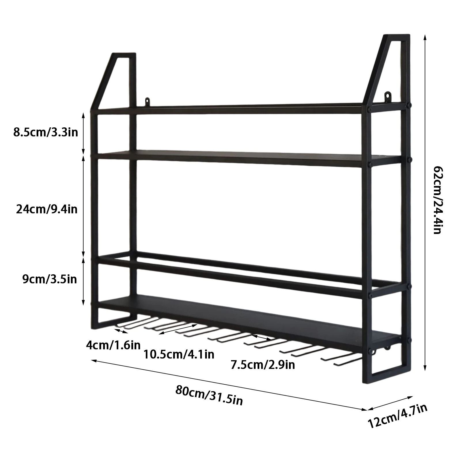 Wall Mounted Iron Wine Rack Bottle Champagne Glass Holder Shelves Bar Home Party Light and Strong Durable Unique Design Decor