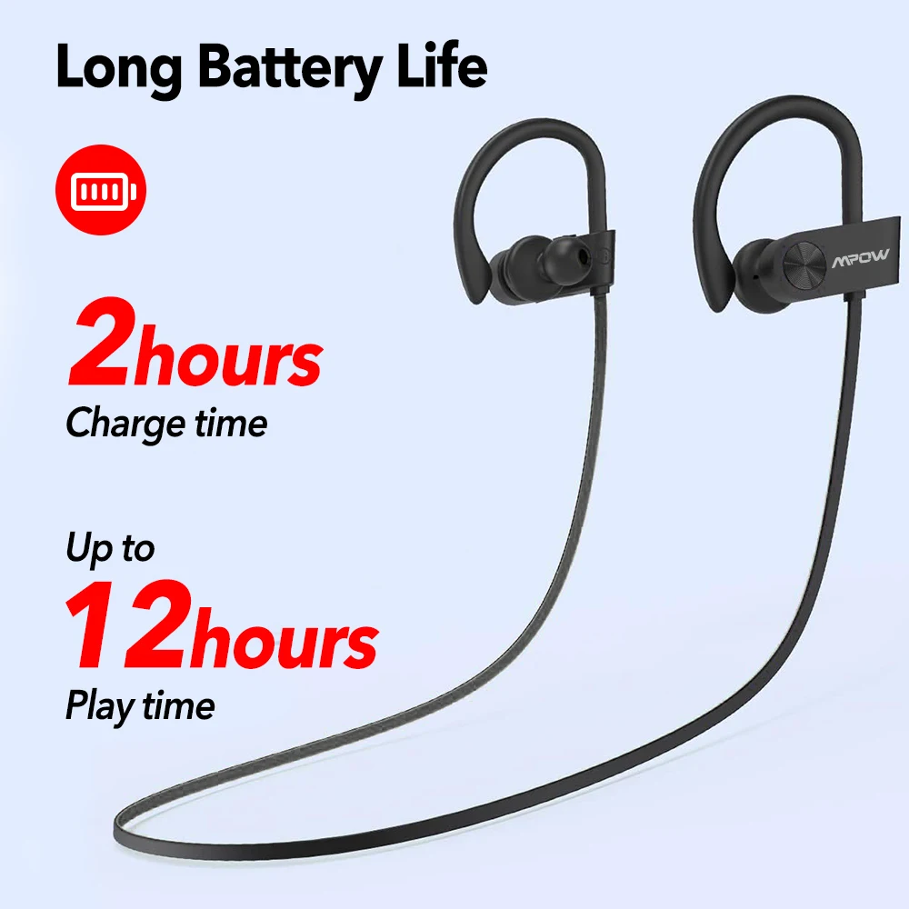 New Version Mpow Flame Sports Earphones IPX7 Waterproof Bluetooth V5.3 Earbuds 12 Hours Playtime&Noise Canceling Mic for iPhone