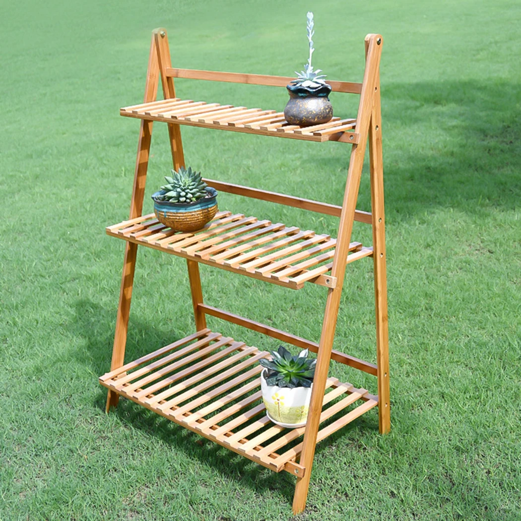 3 Tier Bamboo Flower Plant Pot Shelf Stand Display Ladder Garden Rack Holder Storage Indoor Outdoor