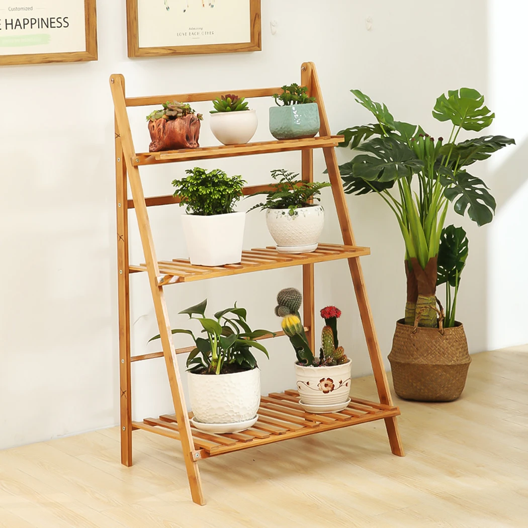 3 Tier Bamboo Flower Plant Pot Shelf Stand Display Ladder Garden Rack Holder Storage Indoor Outdoor