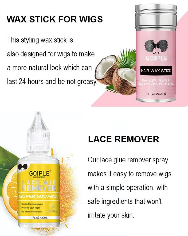 Goiple Hair Wax Stick for Slick Flyaways Control Frizz Lace Front Adhesive Glue for Wigs Bond with Tools
