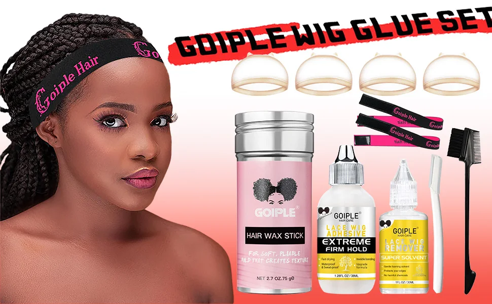Goiple Hair Wax Stick for Slick Flyaways Control Frizz Lace Front Adhesive Glue for Wigs Bond with Tools