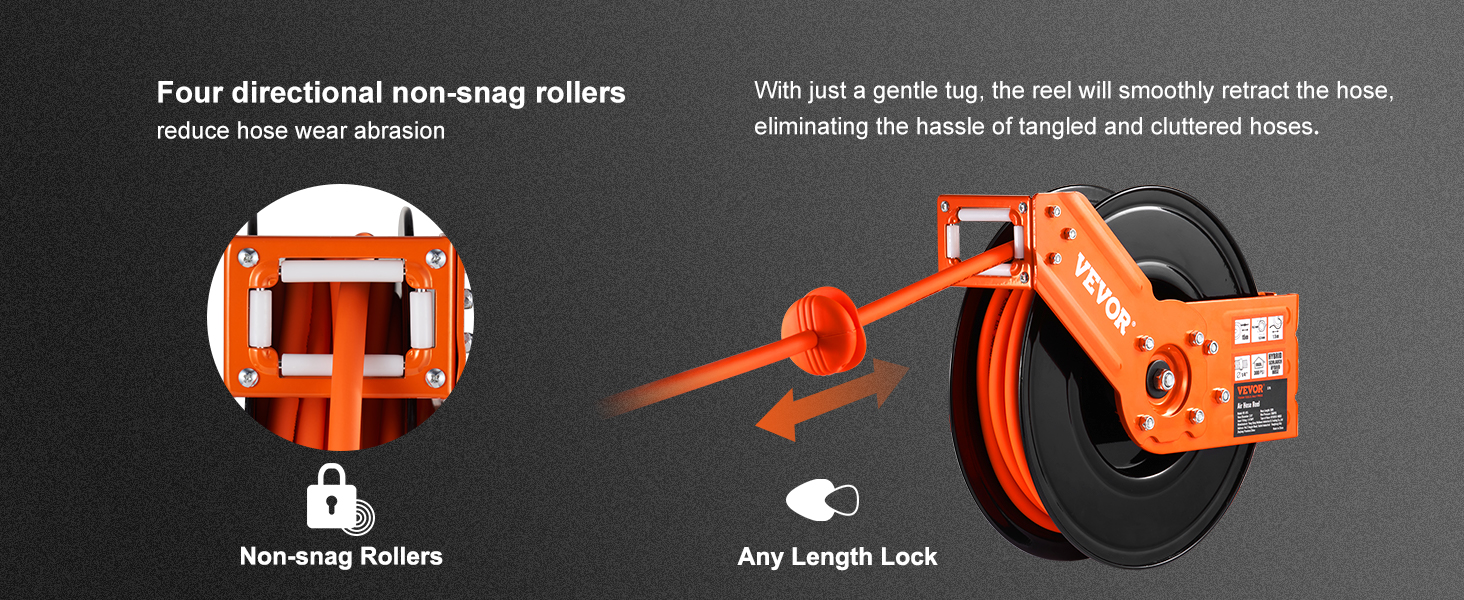 SucceBuy Retractable Air Hose Reel 50FT Hybrid Air Compressor Hose Reel Wall Mount Heavy Duty Double Arm Stainless Steel Reel