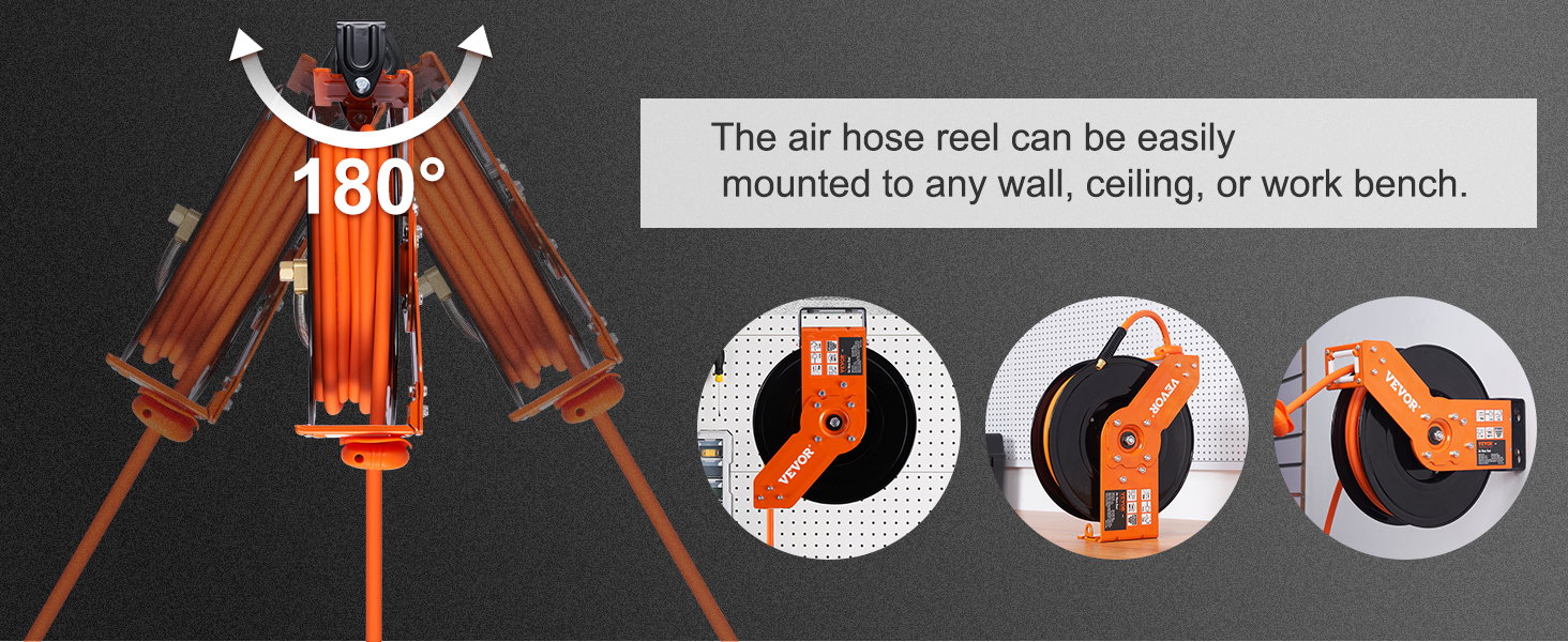 SucceBuy Retractable Air Hose Reel 50FT Hybrid Air Compressor Hose Reel Wall Mount Heavy Duty Double Arm Stainless Steel Reel