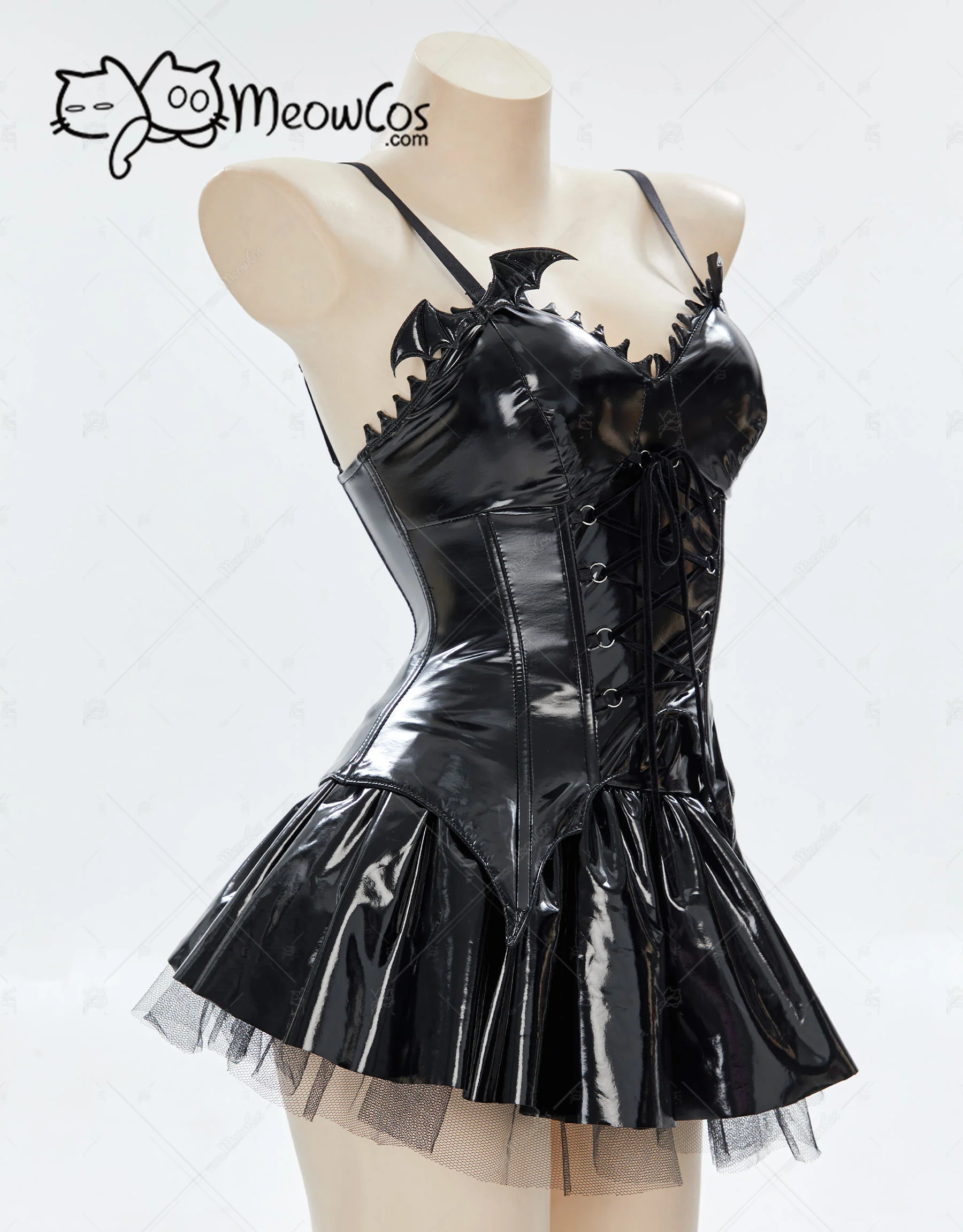 MEOWCOS Women Gothic Lingerie Set Black Corset Top and Mini Skirt with Short Hoodie and Thigh-High Stockings for Halloween