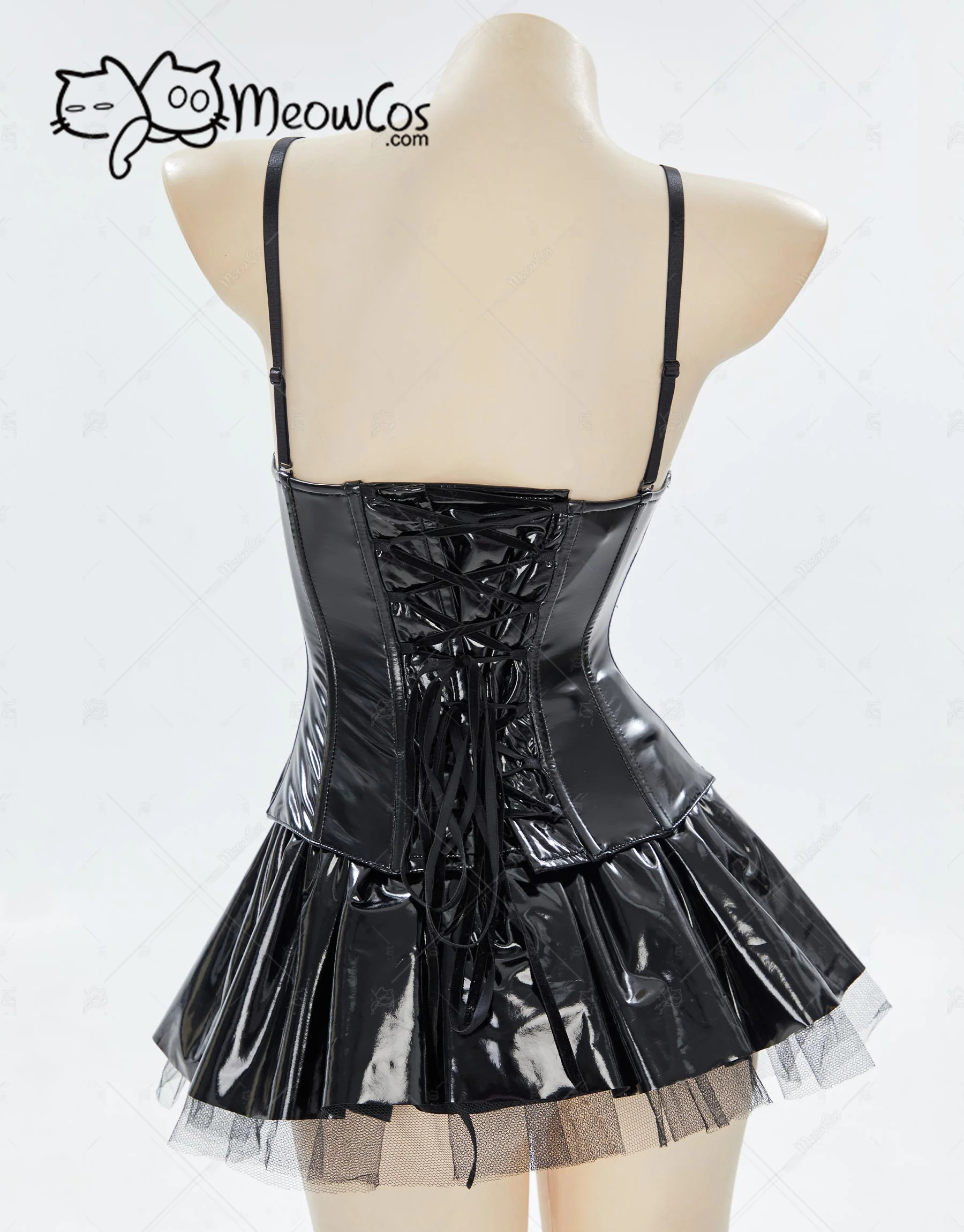 MEOWCOS Women Gothic Lingerie Set Black Corset Top and Mini Skirt with Short Hoodie and Thigh-High Stockings for Halloween